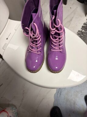 Purple Lace-Up Patent Combat Boots for Women